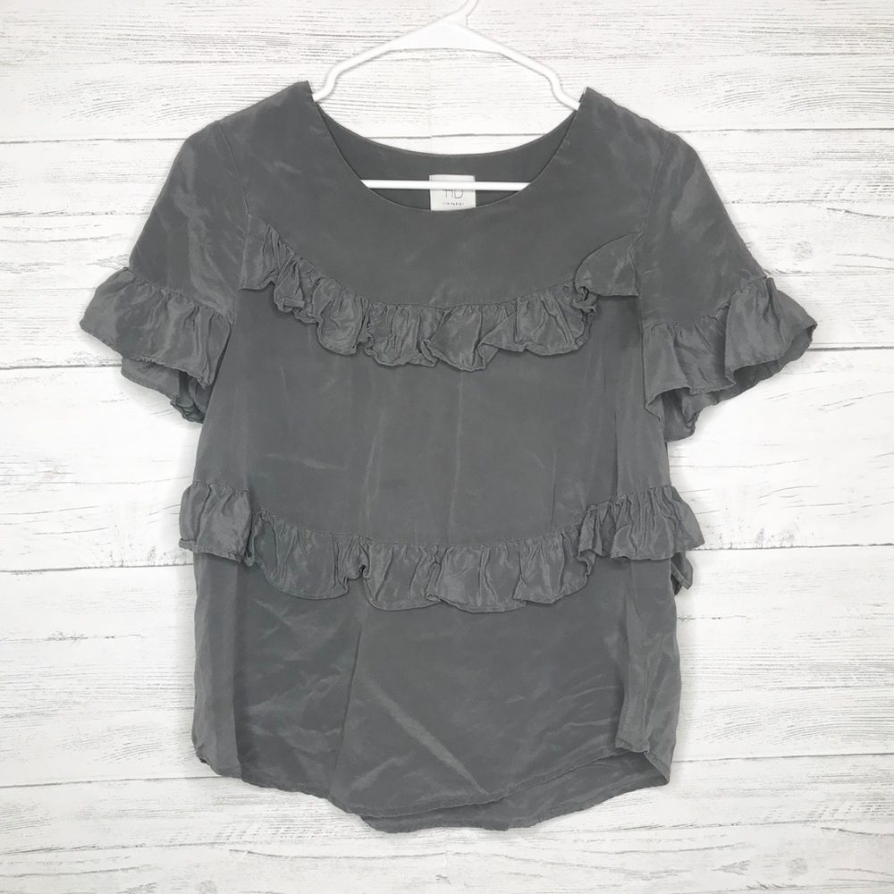 HD In Paris Gray Silk Ruffle Tiered Top